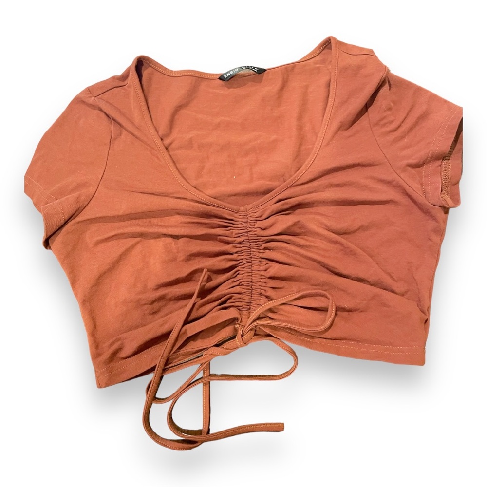 SHEIN Brown Crop Top with Tie in Middle